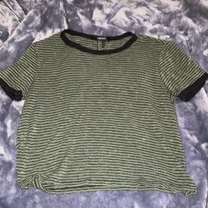 Green and Black Short Sleeve Striped Crop Top